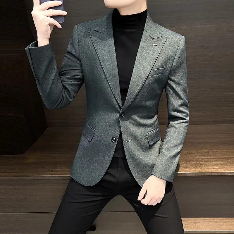 

Autumn Winter Fashion Turn-down Collar Long Sleeve Solid Color Pieces Blazers Men's Clothing Korean Button Young Pockets Tops