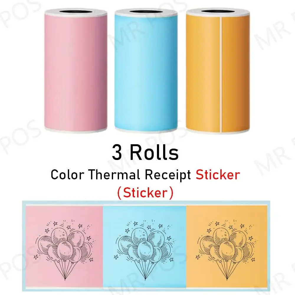 3 Rolls Thermal Paper Sticker Paper Label Paper Photo Stickers Color Stickers for PeriPage PAPERANG  Mini Printer Photo Printer