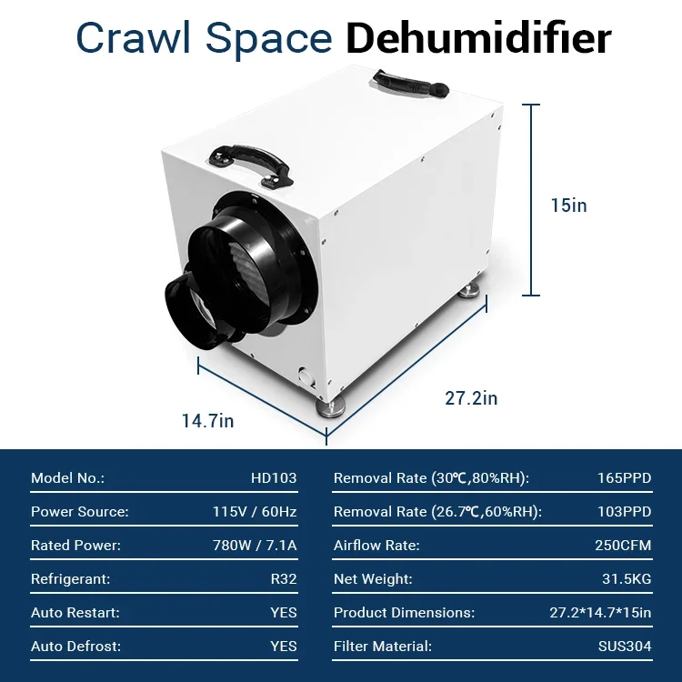 Preair 115V 103 Pints Secador de ar para espaço de rastreamento de casa inteira para casa