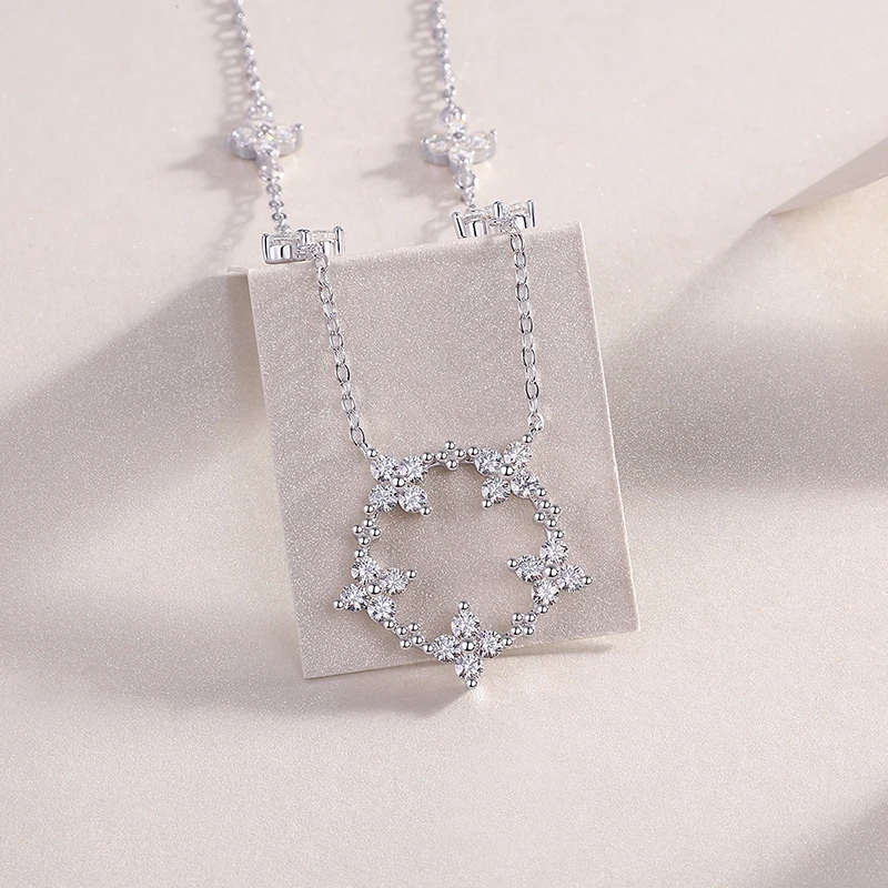 Full 2mm Moissanite Pendant Necklace For Woman S925 Silver Four-leaf Clover Link Chain Diamond Test Wedding Party Gifts Jewelry