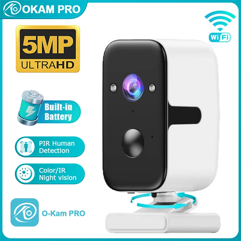 

OKAM PRO 5G WiFi Solar Camera HD 5MP IP CCTV 5000mAh Color Night Vision Waterproof Motion Tracking Intercom Wireless PTZ Camera