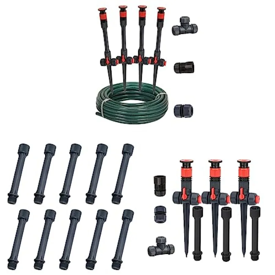 Above Ground Irrigation Garden Sprinkler System: Multi-Adjustable Flex Design, Plastic, Black Gray, 360 Rotation Adjustable Spr