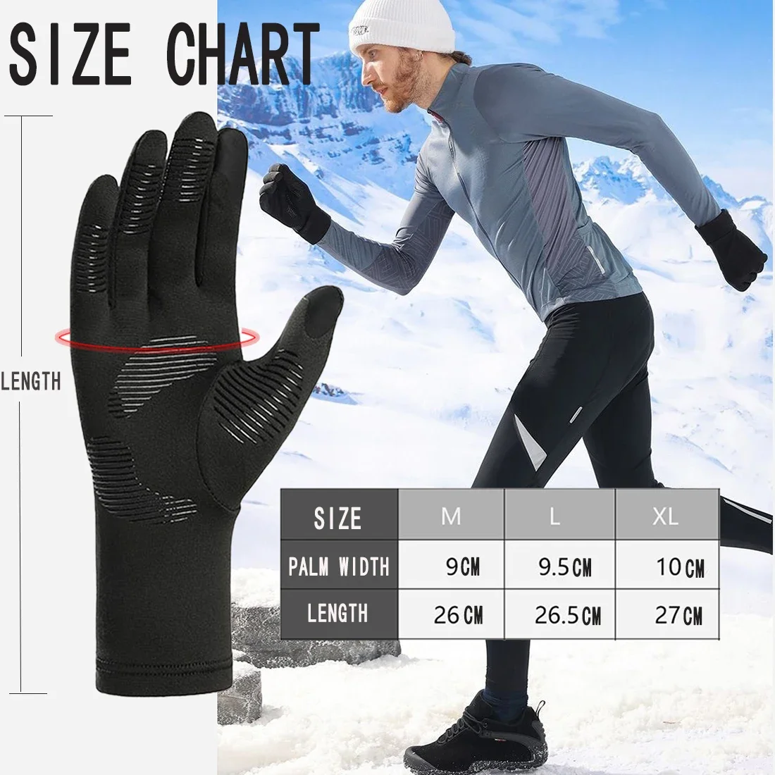 Skihandschuhe, Thermo-Handschuhe mit warmem Touchscreen, Anzug für Männer und Frauen, Radfahren und Laufen, dünne und leichte Winterhandschuhe