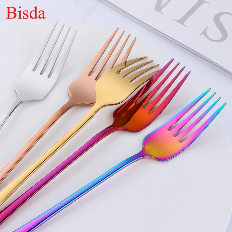 2 Pcs/set Dinner Fork Stainless Steel Fork And Spoon Set Gold Dinnerware Kitchen Utensil Colorful Spoon Safety Adult Flatware