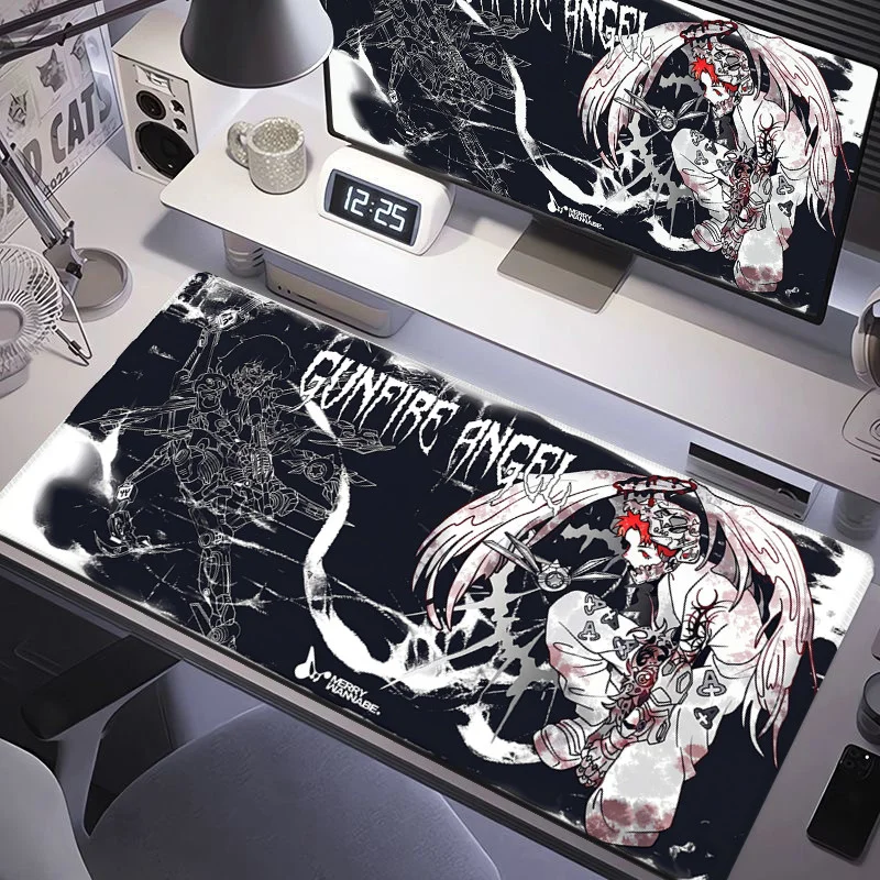 Original Hand Drawn Mechanical Angel Y2K Rubber Mouse Pad PU Gaming Office Computer Pad Anti Slip and Dirt Resistant Desk Pad