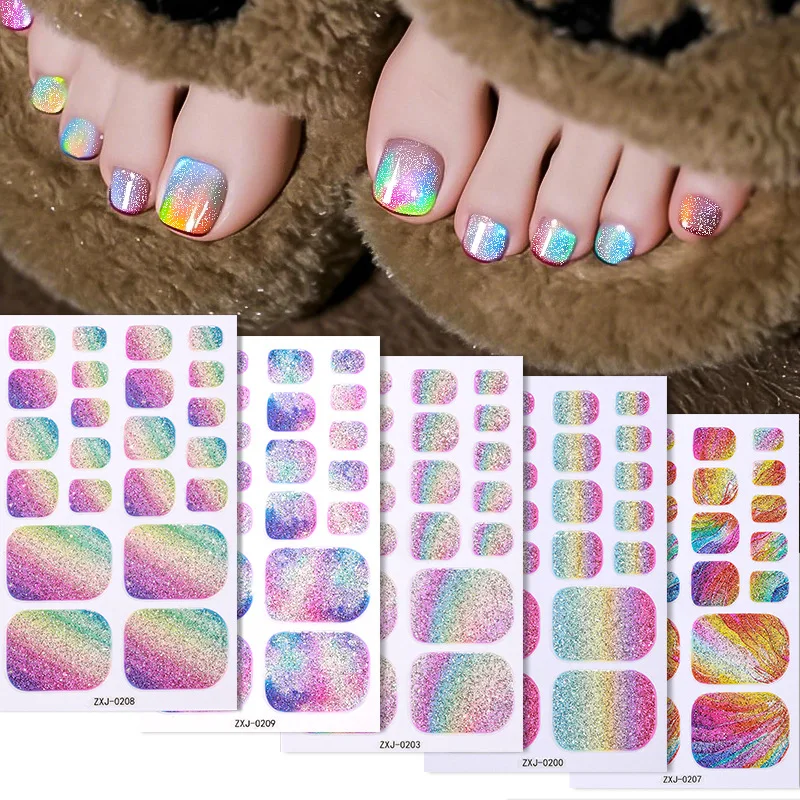 

Cross-border summer new nail stickers, foot stickers, waterproof rainbow smudged scallion powder, flash toenail stickers, nail s
