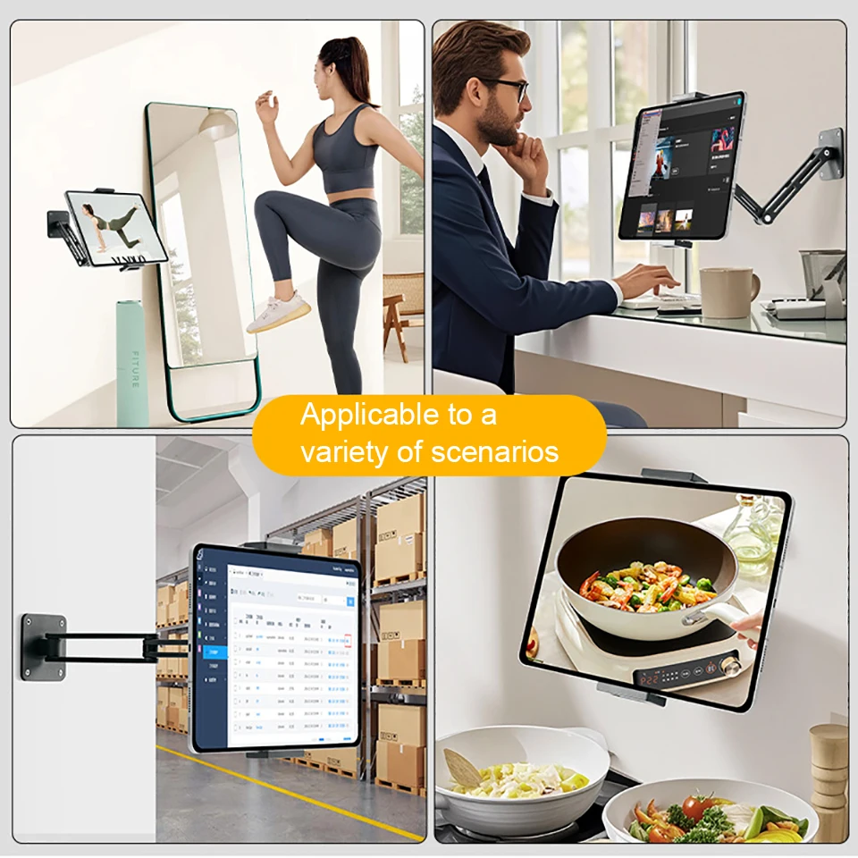 Aluminum alloy mobile phone and tablet wall mounted cantilever bracket, extendable clamp, rotating tablet computer wall bracket