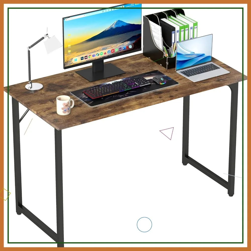 

47-дюймовый коричневый компьютерный стол с металлическим каркасом, регулируемыми ножками, водонепроницаемой поверхностью для учебы домашнего офиса