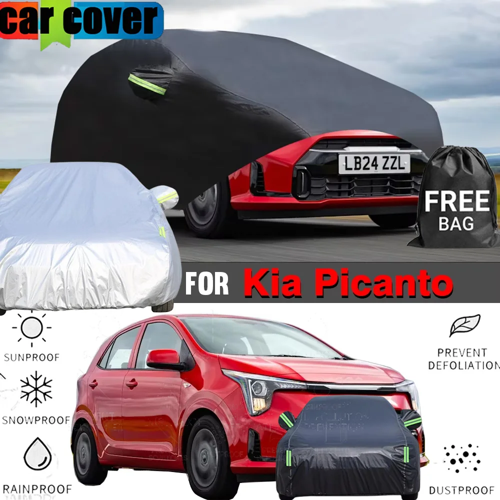 

For Kia Picanto Morning 2003-2026 Waterproof Black Car Cover Outdoor Sun UV Rain Snow Wind Ice Scratch Resistant Cover Dustproof