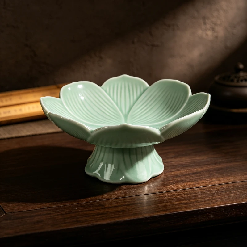 Zen Lotus Ceramic Tray Bergamot Display Stand Decorative Fruit Plate for Living Room Incense Ornament Offering Plate Home Decor