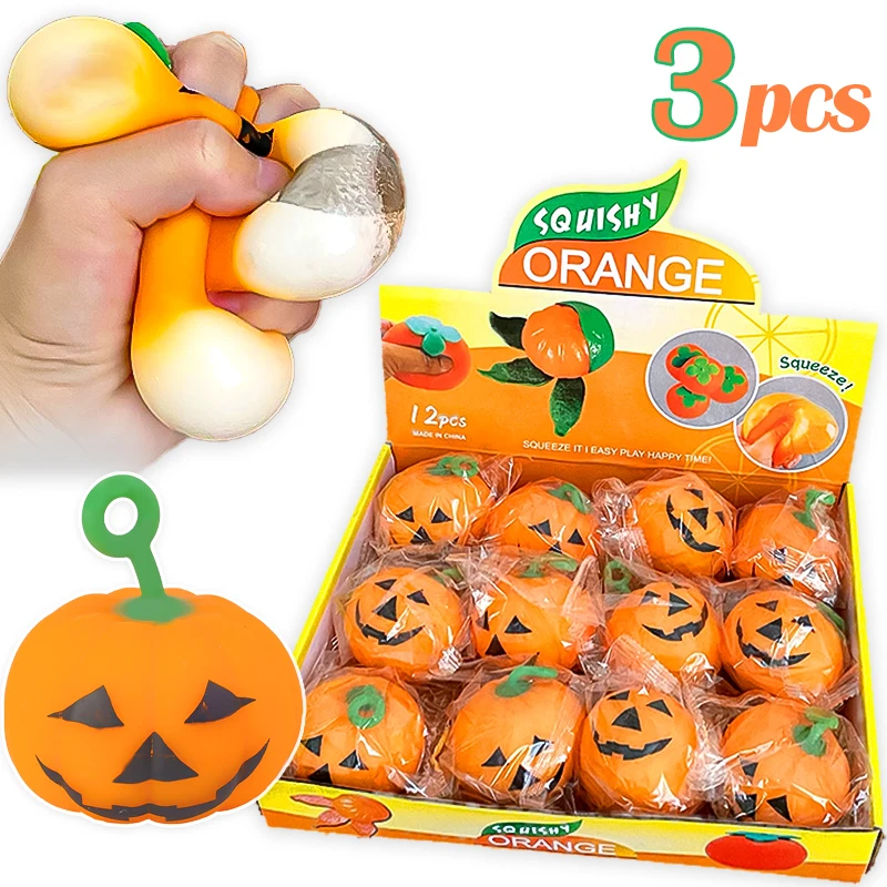 

3Pcs Creative TPR Simulation Pumpkin Pinch Toys Adult Children Finger Sensory Decompression Toy Ball Halloween Desktop Ornaments