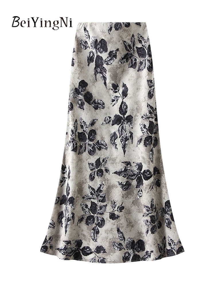 

Beiyingni 2025 Fashion Casual Skirts for Woman Floral Printed Summer Elegant Slim Fit Women's Mermaid Skirt Vintage Vacation