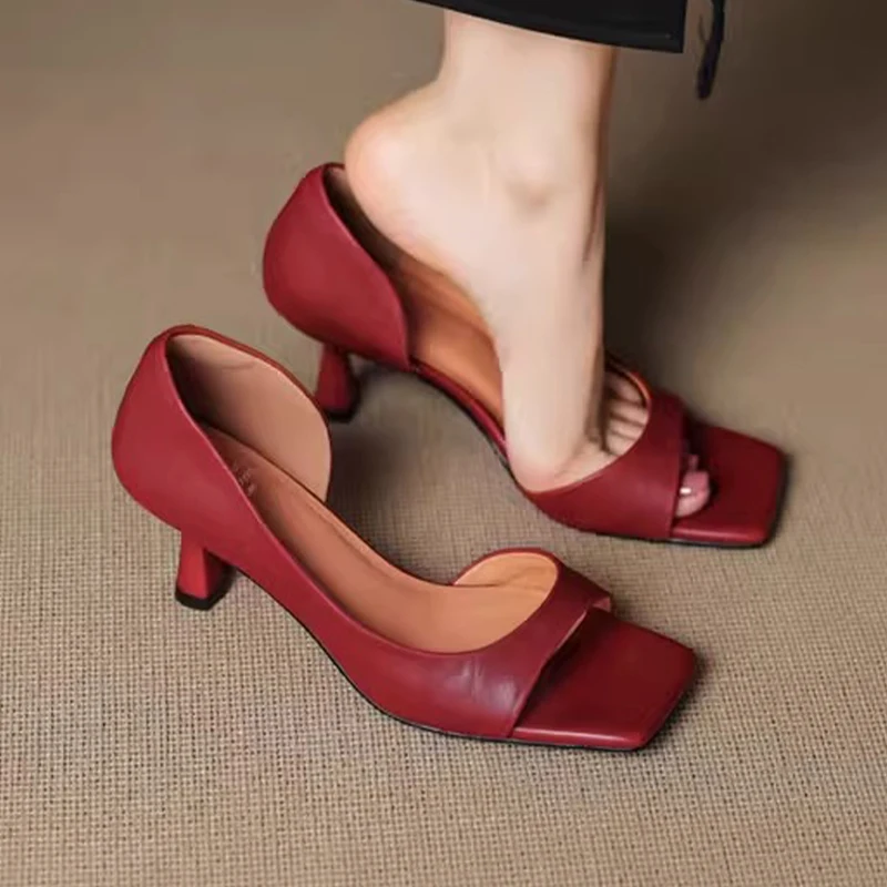 

Women Heeled Sandals Mid Heels Elegant Shoes Summer Designer Sexy Woman Slippers 2025 New Dress Luxury Pumps Brand Femme Zapatos