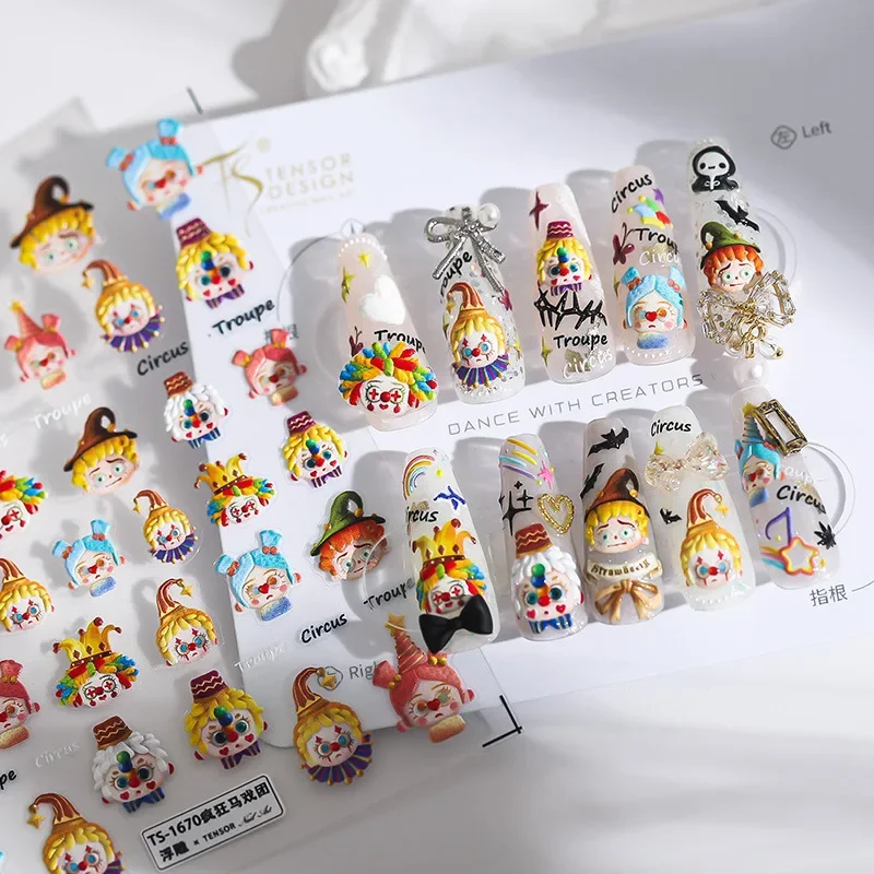 Circus Cartoon Character Headshot Cute Kawaii Childish Baby Doll Nail Stickers Gorgeous Nail Art Nail Accessories Manicure