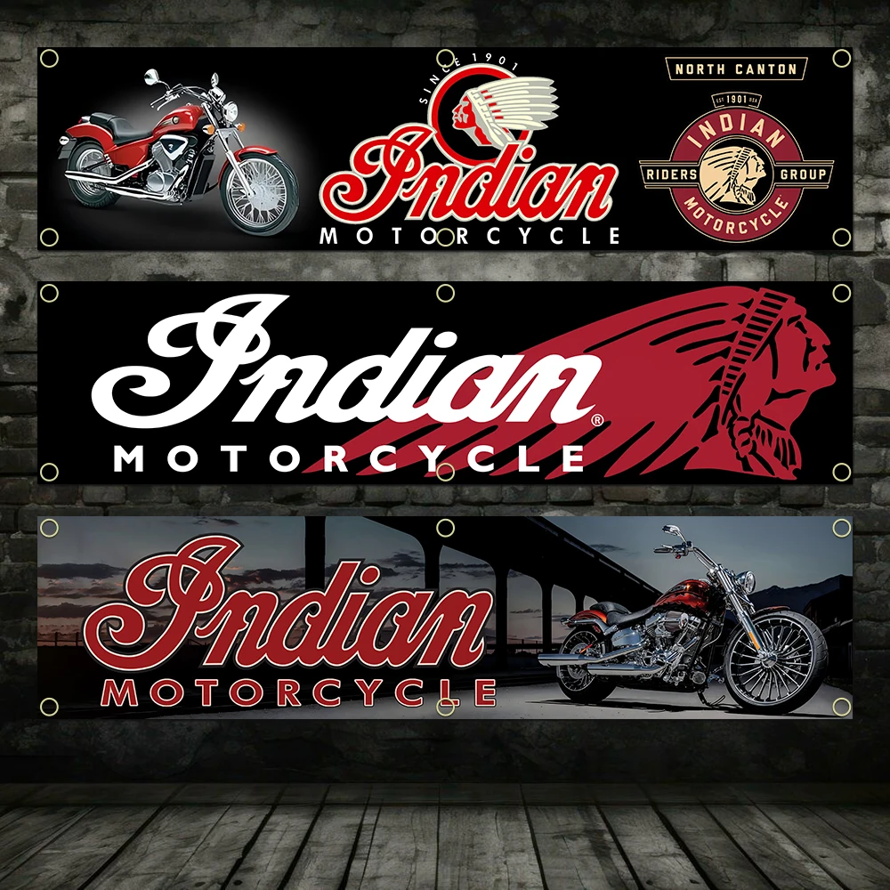 60X240cm Banner Flag I-IndianS Motorcycle Racing Polyester Printed Garage Wall Outdoor Decorations Tapestry With Brass Grommets