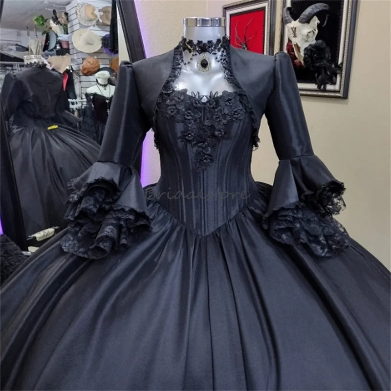 Historical Black Rococo Prom Dress With Jacket 18th Century Marie Antoinette Costume Victorian Medieval Evening Customized