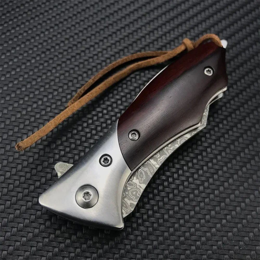 Damascus Steel Mini Pocket Folding Knife Wood Handle High Quality Tactical Knives Outdoor Camping Hunting Tool Collection Gifts