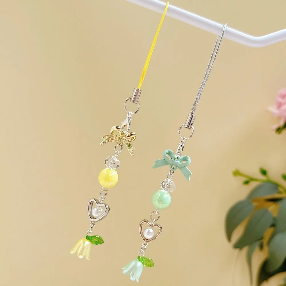 

Jewelry Gift Bow Bead Phone Chain Anti-loss Wrist Strap Mobile Phone Lanyard Convallaria Decoration Cell Phone Strap Woman Girl