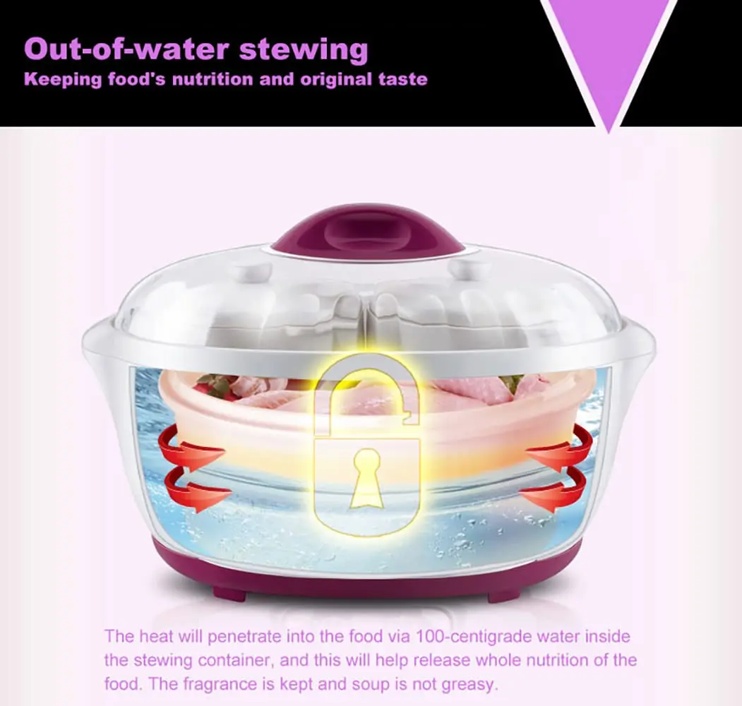 TIANJI Ceramic Stew Pot Steam Eggs Maker Soup Electric Crock Pot For Kictchen,1.6L,24h Preset