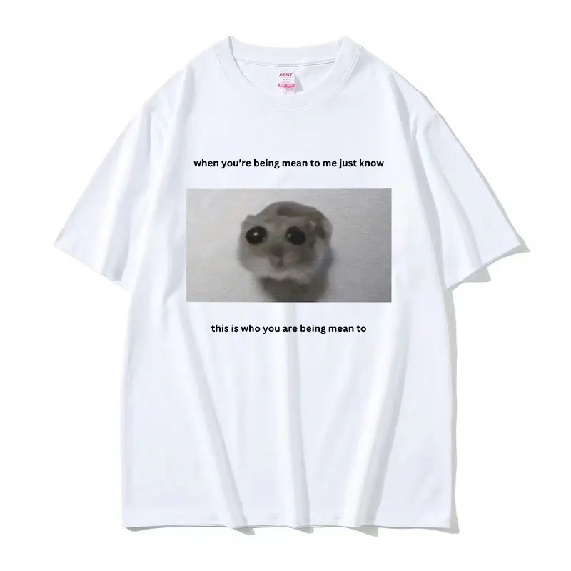 Sad Hamster When You\'re Mean To Me Funny Meme T-Shirts Men Women Cute O-Neck Clothing T-shirt Casual 100% Cotton Oversized Tees