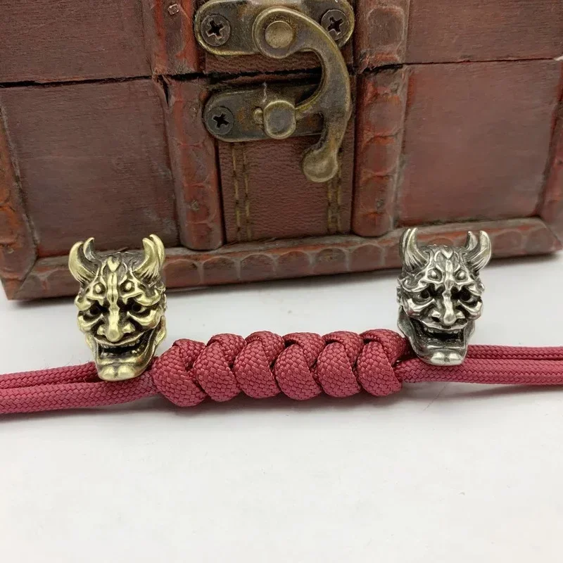 Japanese Ghost Hannya Mask Brass Paracord Knife Beads Prajna Skull EDC Outdoor DIY Umbrella Rope Bracelets Lanyard Accessories