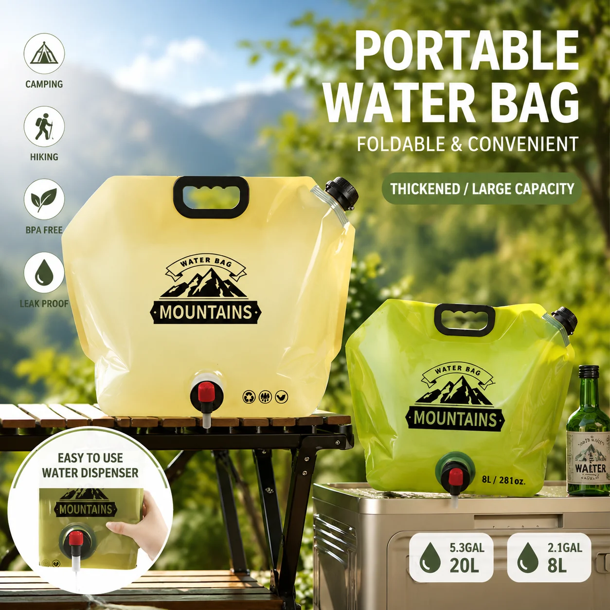 Outdoor Camping Water Jug - キャンプ用ウォーターコンテナ 折りたたみ式注ぎ口付きウォータージャグ - 再利用可能なプラスチック製フラスコ、屋外ハイキング用折りたたみ式空ガロンジャー