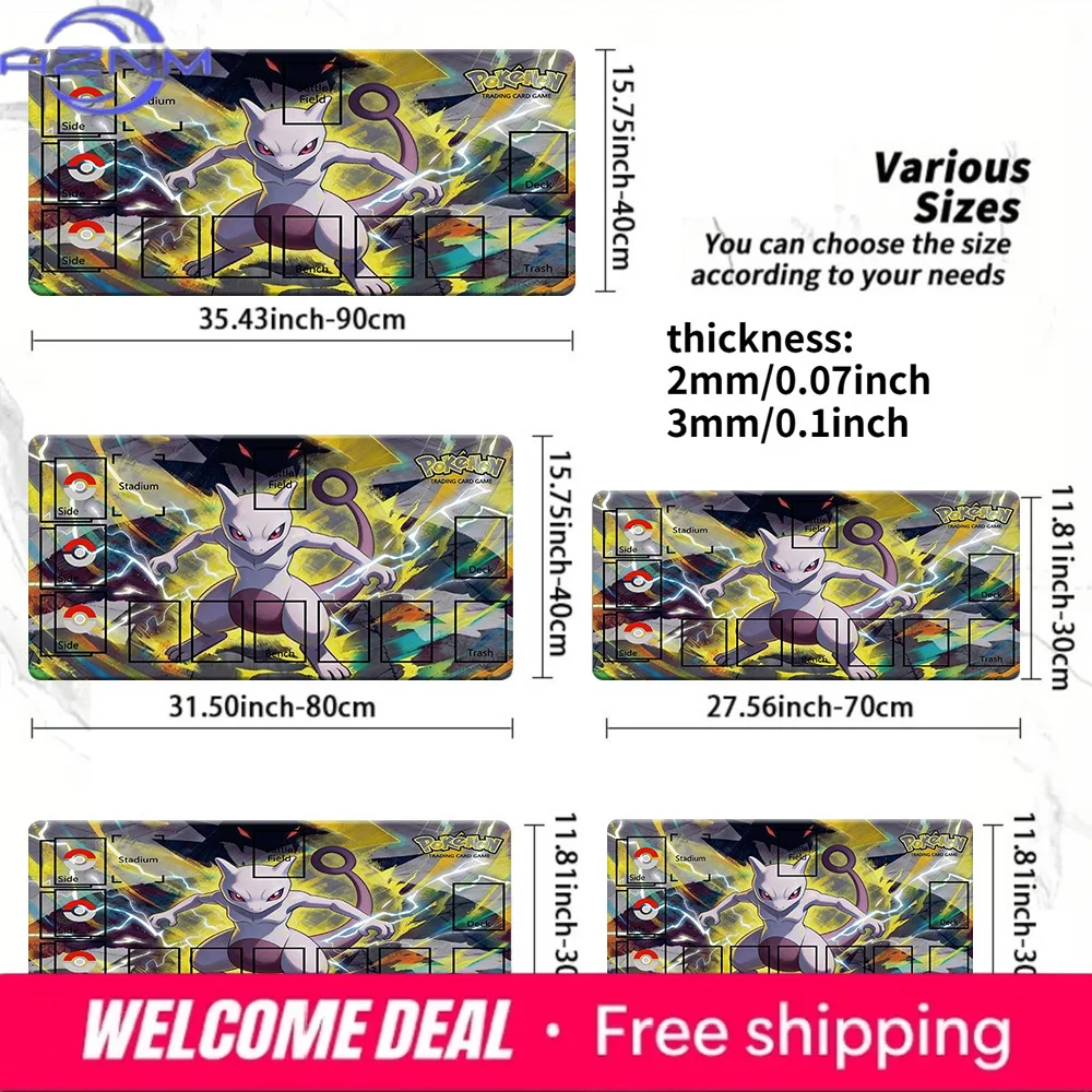 

Игровой коврик Pokemon TCG Mewtwo Psychic Battle, большой нескользящий коврик для мыши для карточных игр, несколько размеров