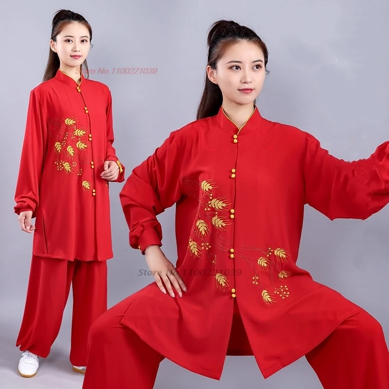 2024 traditional chinese tai chi kung fu uniform national flower embroidery training exercise wushu martial arts kung fu set