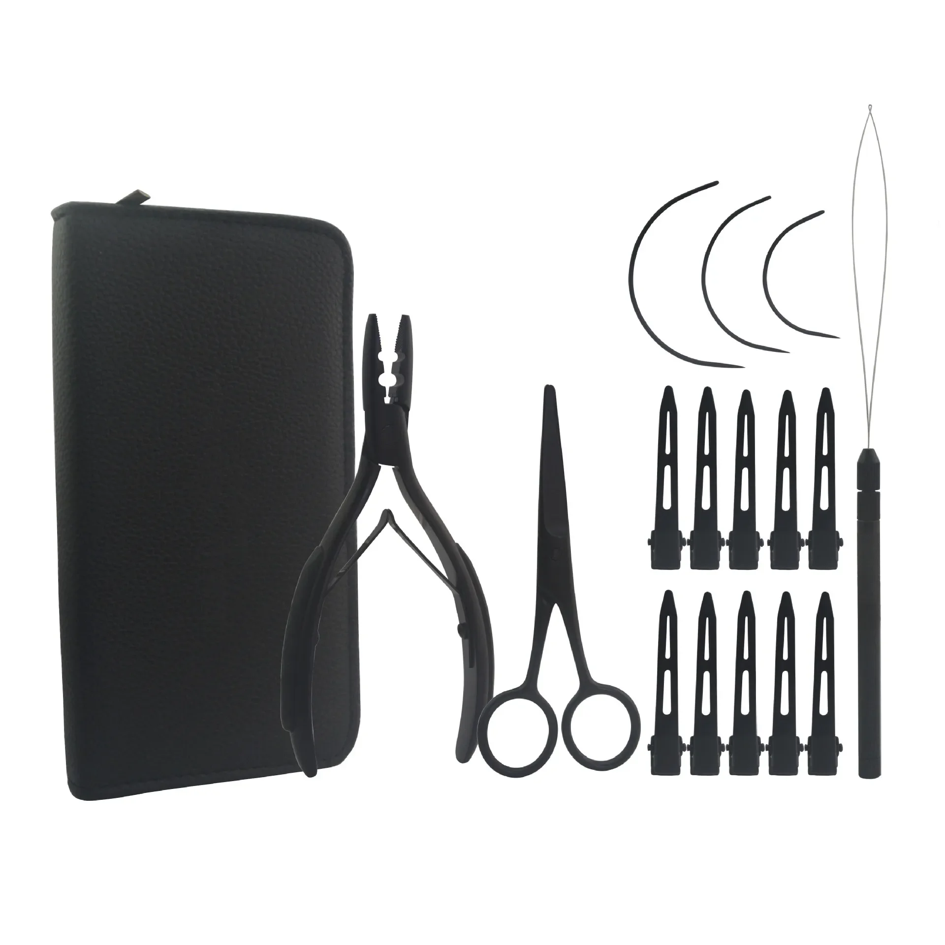 Hair Extension Pliers Set, Two Hole Hair Extension Pliers Stainless Steel Beading Machine Hook Shear Hairpin Curved Needle