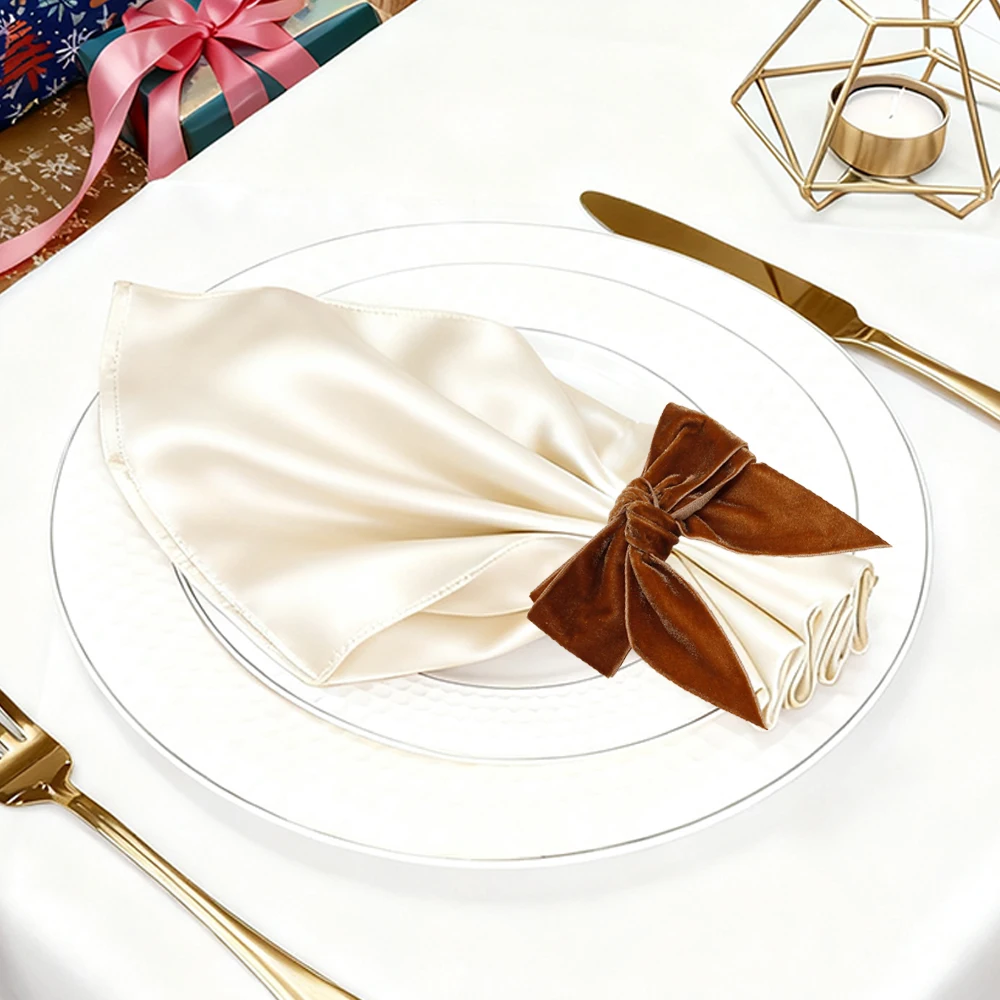 6Pcs Velvet Bow Napkin Rings Bowknot Napkin Holders Reusable Napkin Buckles for Wedding Christmas Dinner Party Table Decor