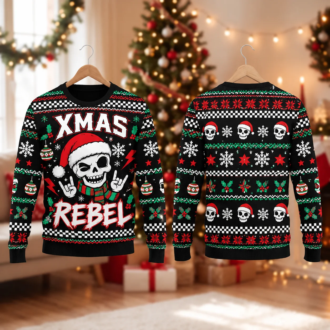 Skull Ugly Christmas Sweater Man Women Funny Ugly Xmas 3D Print Skeleton Holiday Party Pullover Sweatshirt Christmas Gift Unisex