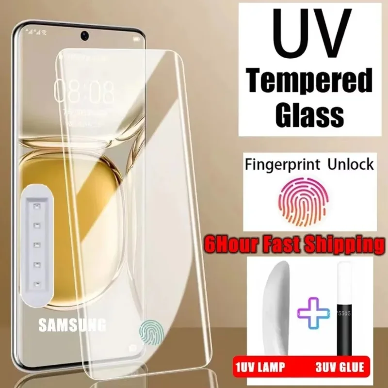 

3PCS UV Liquid Glue Glass for Samsung Note 8 9 10 Pro 20 Galaxy S24 S23 S22 S21 S20 Ultra S10 S8 S9 Plus Top Protective Glass