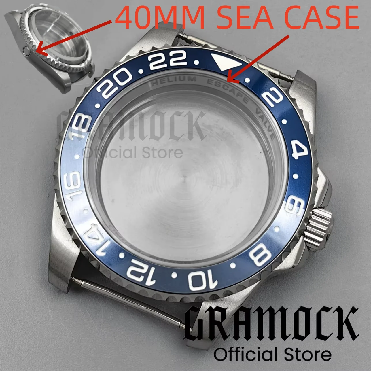 GRAMOCK 40mm Silver SEA Case Gradient Blue GMT 316LSteel Case Aluminium Bezel Fit NH34 NH35 NH36 ETA2824 Miyota Mingzhu Movement