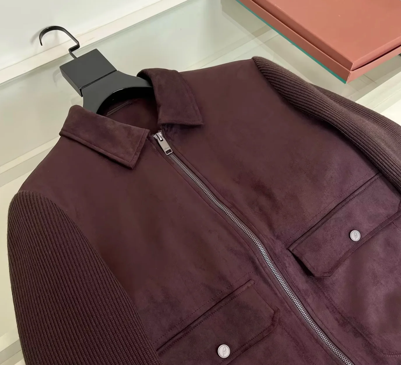 Italian Bri old money style stand-up collar knitted splicing casual thermal lapel down jacket