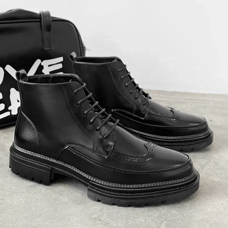 New Japanese Autumn Winter Luxury British Men Boots High Quality Black Dress Leather Shoes Outdoor Boots Fashion Tooling Boots