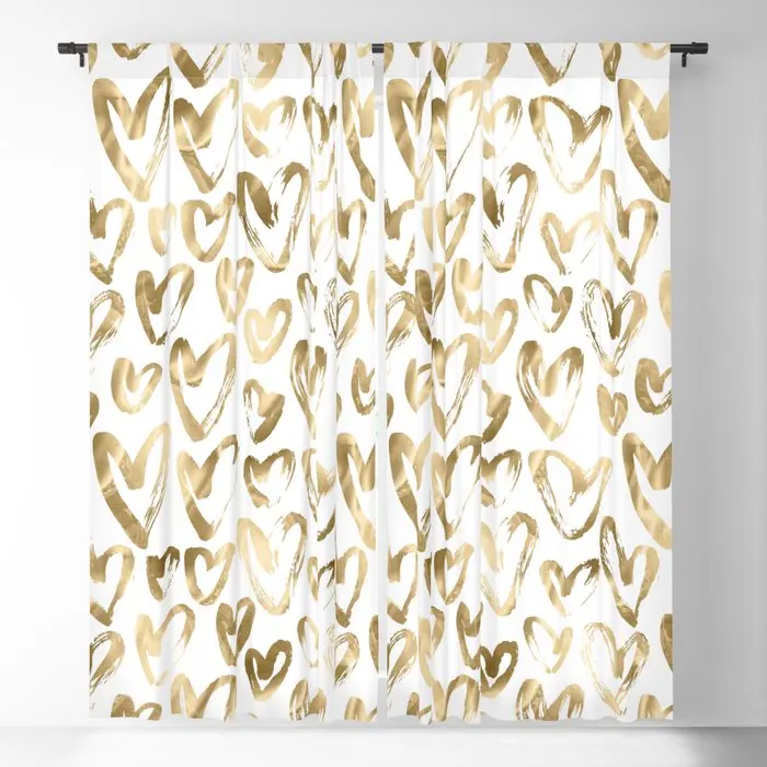 Gold Love Hearts Pattern On White Blackout Curtains 3D Print Window Curtains For Bedroom Living Room Decor Window Treatments