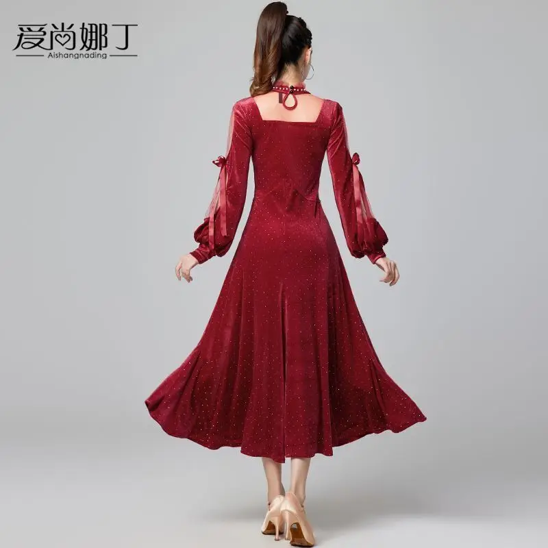 Modern Dance Dress New National Standard Waltz Social Dance Big Swing Dress Velvet Competition Performance Skirt