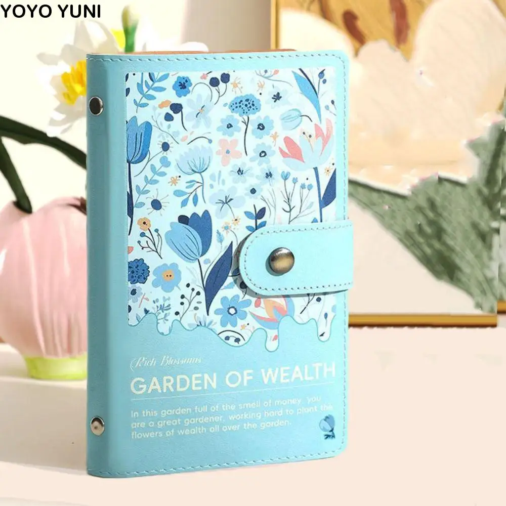 

Leather 100 Envelopes Saving Money Binder Cash Envelopes Refillable Money Challenge Book Flower Printed Magnetic Buckle
