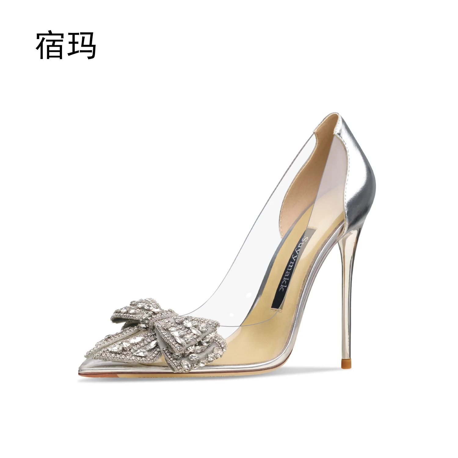 Women's Shoes 2024 Women High Heels Shoes Clear Rhinestone Comfortable Transparent PVC Pumps Pointed toe Wedding Party Ladies