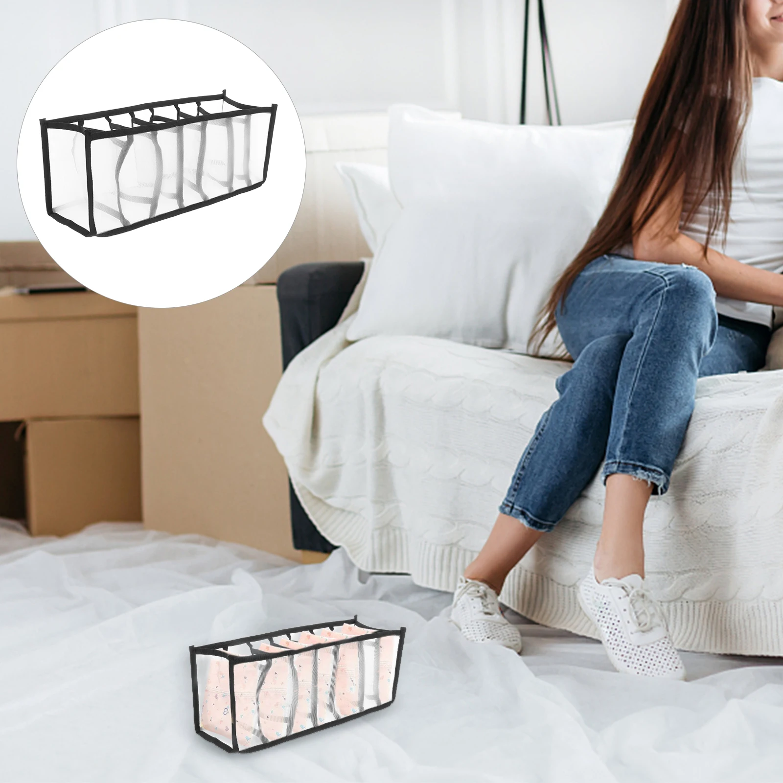 

Vacuum Underwear Storage Box Baby Container Nylon Multifunctional Sock Organizer Bin