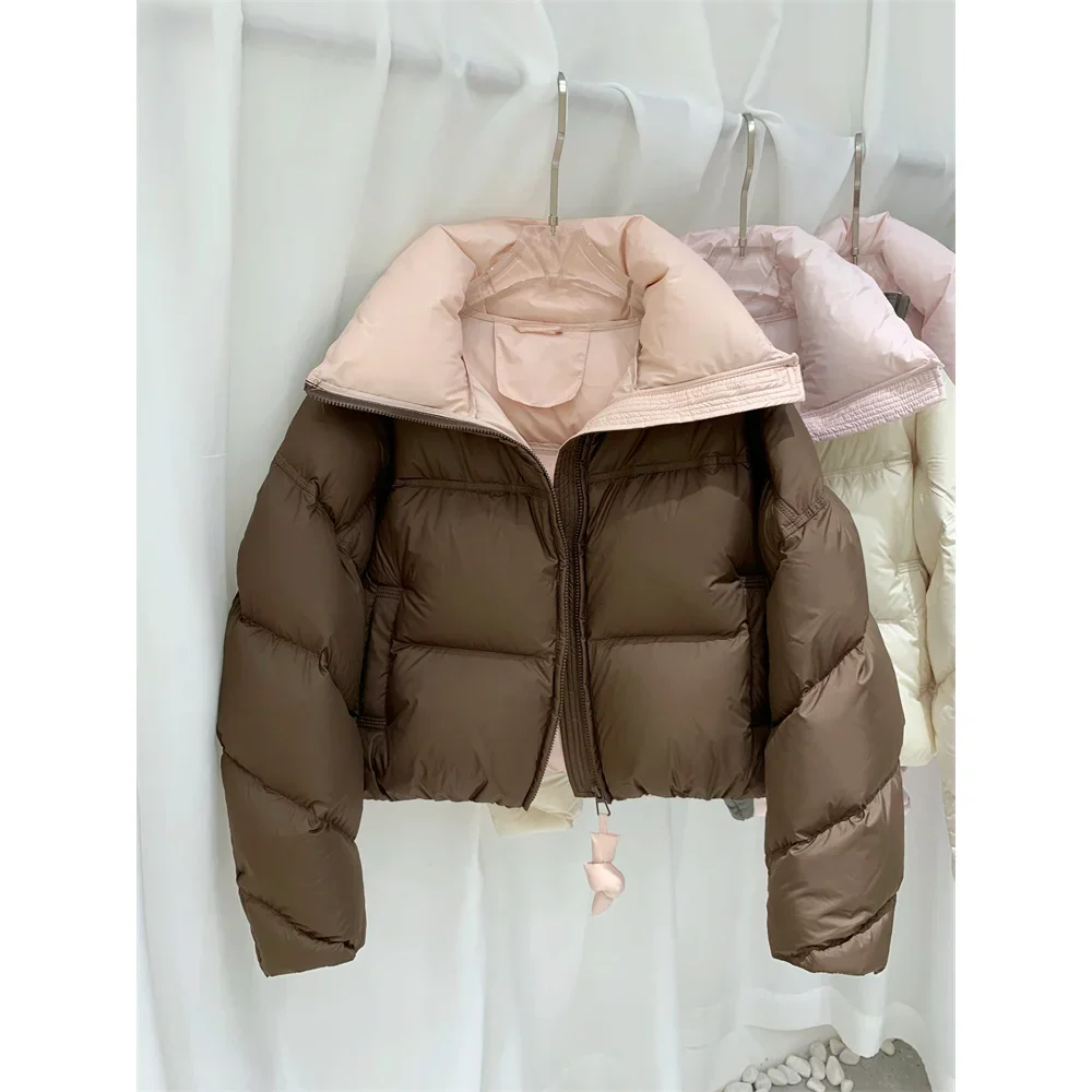 Korejpaa Winter Clothes Women Parkas Outwear Korean Fashion Warm Short Jackets Elegant Color Matching Zipper Jaqueta Feminina