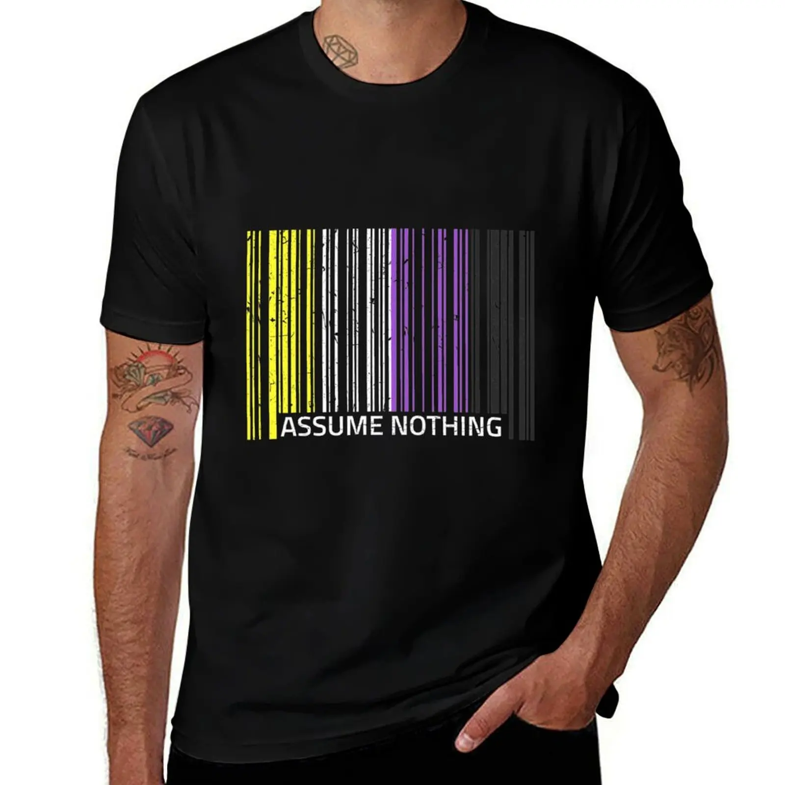 Assume Nothing Nonbinary Flag Genderqueer LGBTQIA Pride T-Shirt Lightweight Running Sports T-Shirt