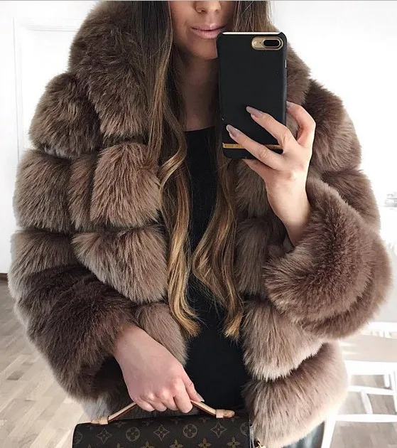 Winter Warm Gefälschte fuchs pelz mit kapuze mantel Dicke Faux Pelz Kapuze Jacke luxus frauen winter mantel kunstpelz mantel Hohe qualität