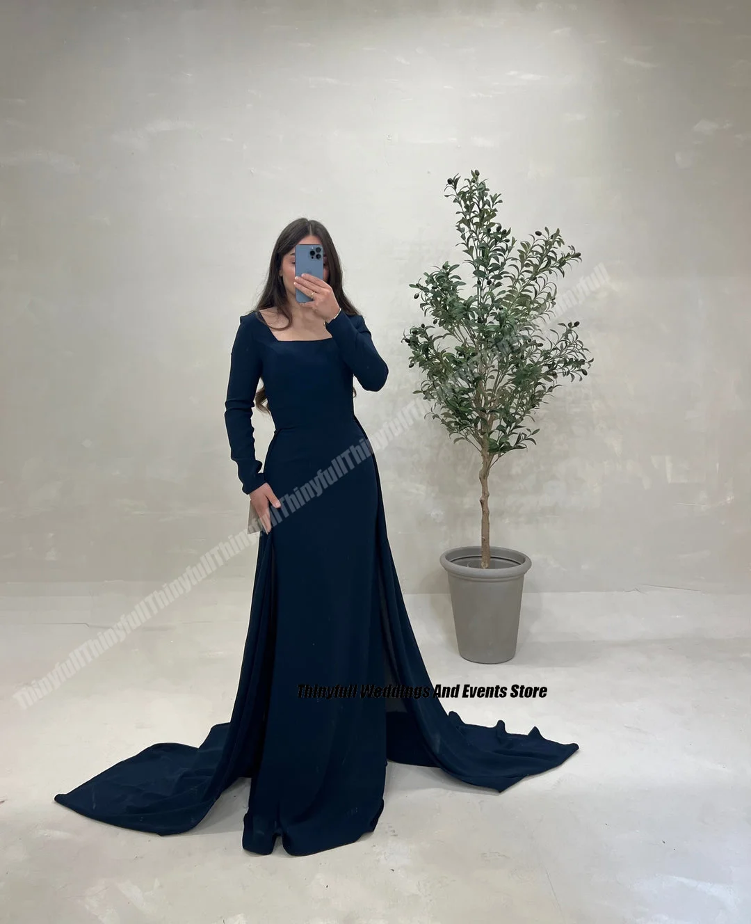 Thinyfull Mermaid Satin Saudi Arabia Prom Dresses Square Collar Long Sleeves Evening Party Gowns 2024 Formal Occasion Dress