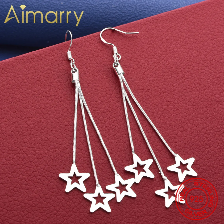 

High Quality Noble 925 Sterling Silver Tassel Hanging Stars Earrings For Woman Fashion Wedding Party Jewelry Christmas Gift