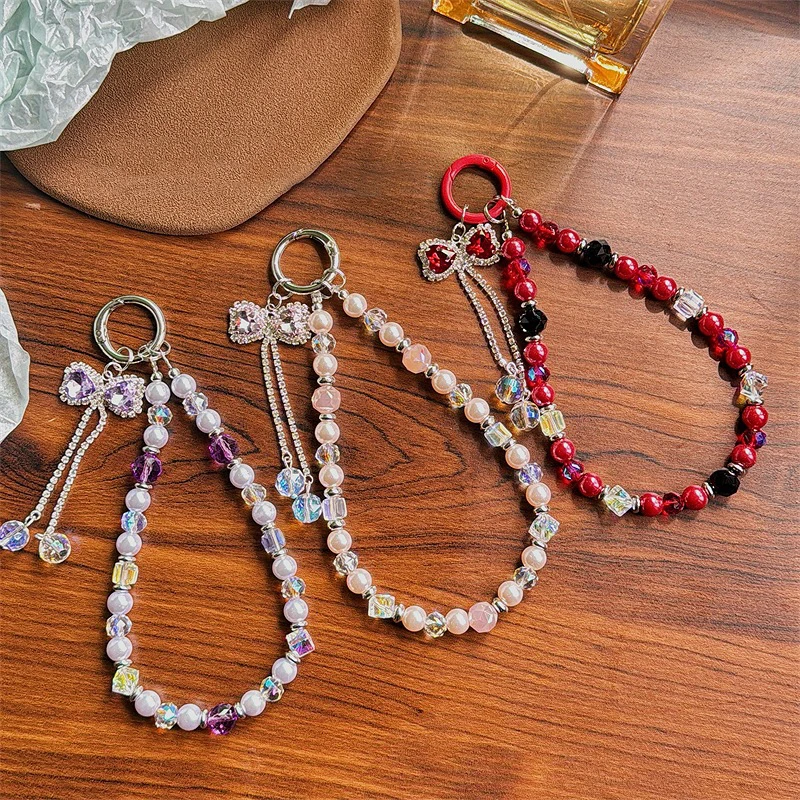 

Y2K модный милый ремешок для телефона из бисера, стильный бант с бусинами, подвеска для мобильного телефона, анти-потерянный браслет, цепочка для мобильного телефона, подвеска для камеры