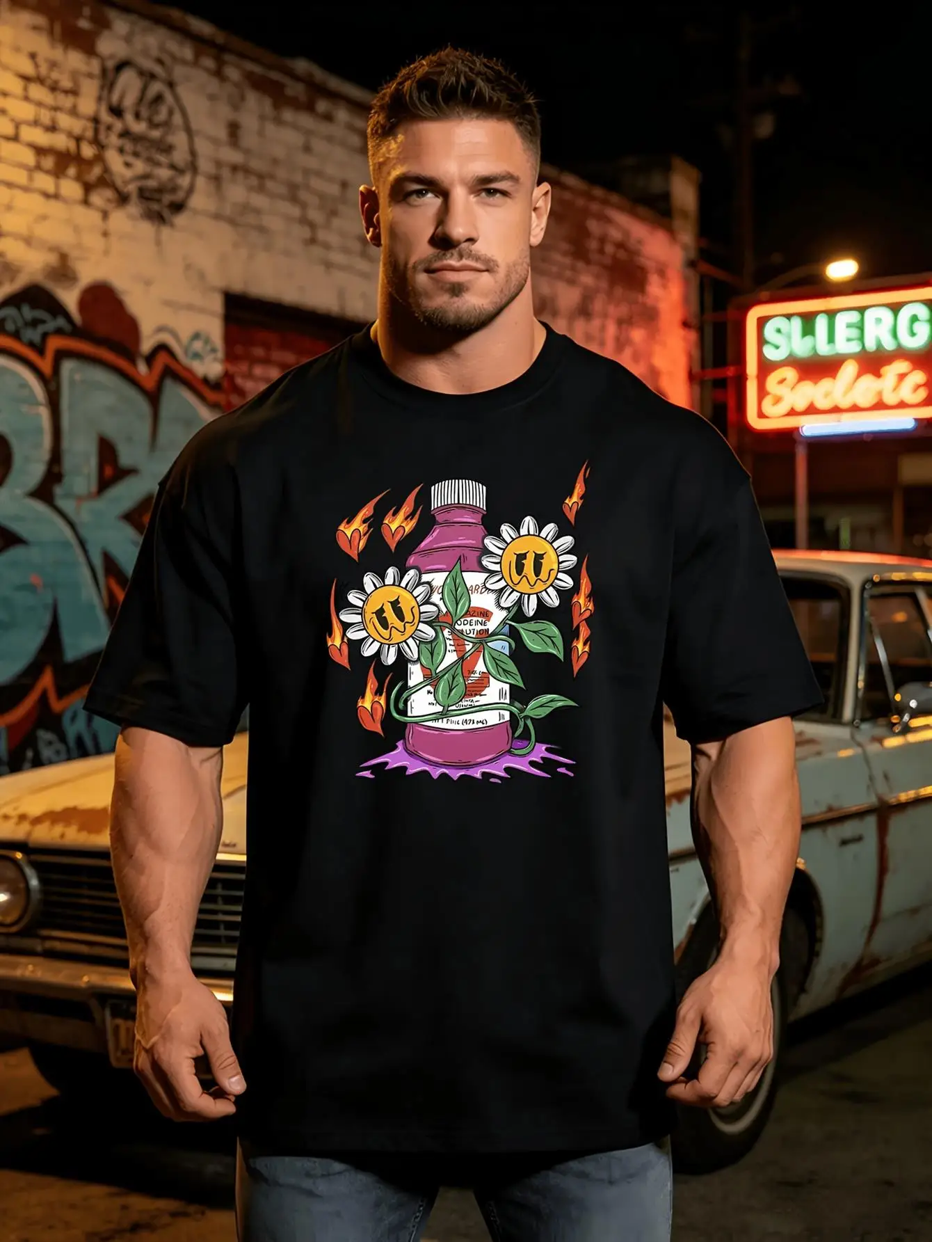 Premium Soft Floral Magic Potion Print T-Shirt, Suitable for Summer Music Festivals, Father's Day, and Spring Outings, Fun Graphic Casual Everyday Wear, Men's Fashionable Short-Sleeve T-Shirt, 2026 Trendy Design