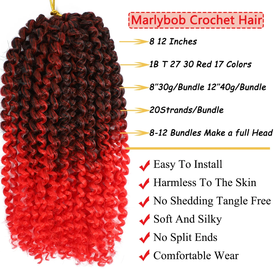 1-9 Bundles 8”12” Passion Twist Hair Marlybob Crochet Hair Red Black Ginger Pink 350 613 17 Colors Synthetic Ombre Braiding Hair