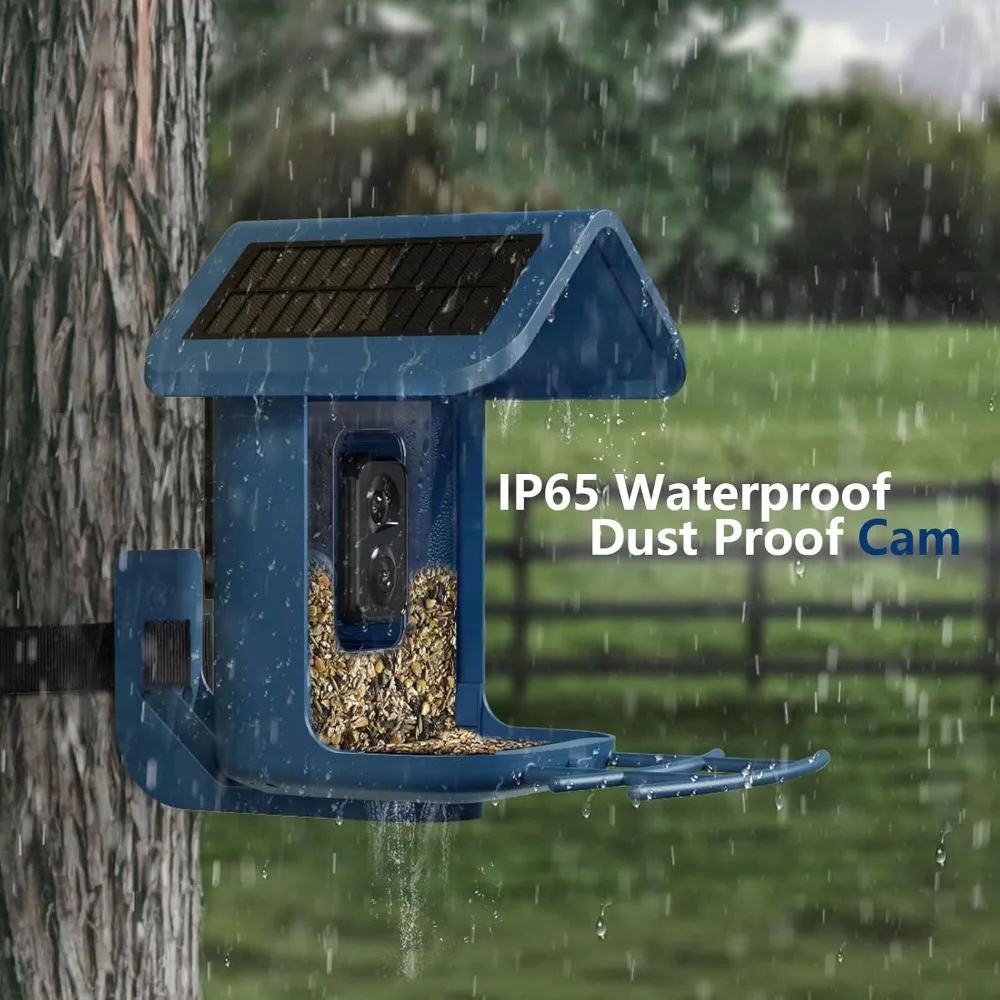 وحدة تغذية مع كاميرا تعمل بالطاقة الشمسية: وحدة تغذية الطيور للكاميرا الذكية، بث مباشر 2K للأماكن الخارجية، صور بدقة 5 ميجابكسل، التقاط تلقائي لتحديد الذكاء الاصطناعي