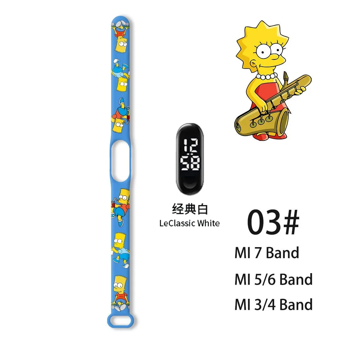 Cartoon Simpsons Series Electronic Watch Suitable Xiaomi Electronic Bracelet Buckle Type Portable Watch Wrist Strap Kids Gifts